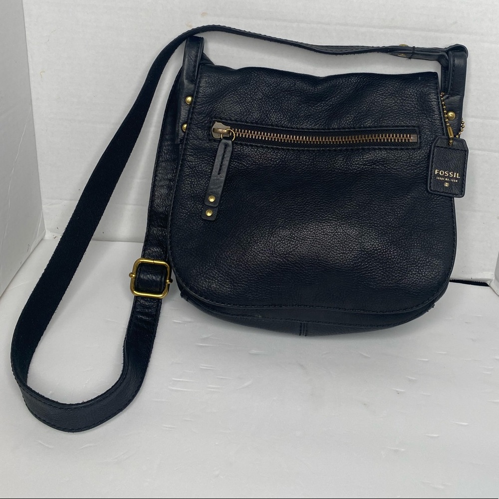 Fossil black leather crossbody bag